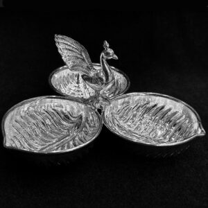 Gitanjali Silver Peacock Kumkum Gutti soild 3 cup three leaf theme